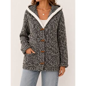 Fio USA Hooded Chunky Marled Toggle Cardigan Faux Fur Trim Wool Blend M